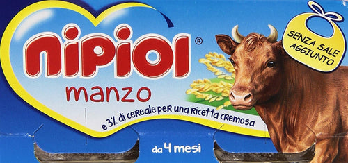 Nipiol - Omogeneizzato con Manzo e Cereale, Senza Glutine e Senza Sale Aggunta - Confezione da 12 x 80g - Totale 960 g